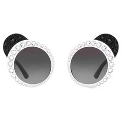 Dolce & Gabbana Black White Plastic Fashion Panda Crystals Sunglasses DG Logo