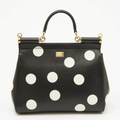 Dolce & Gabbana Noir/Blanc Cuir Polka Dot Moyen Embelli de Cristal