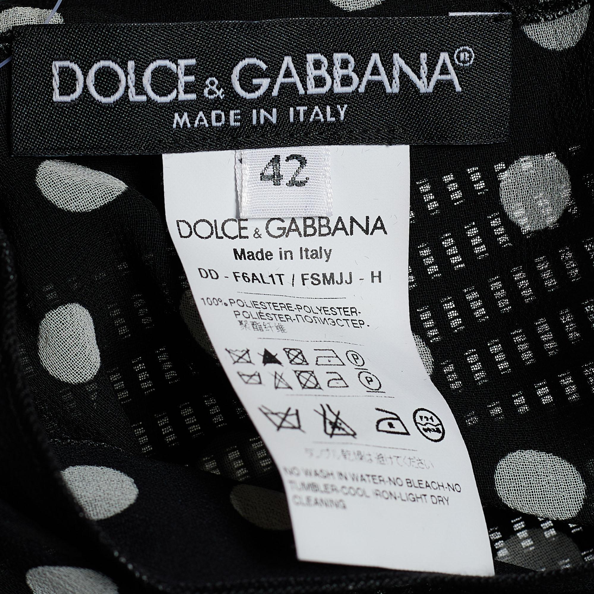 Gray Dolce & Gabbana Black/White Polka Dot Print Georgette Oversized Top M For Sale