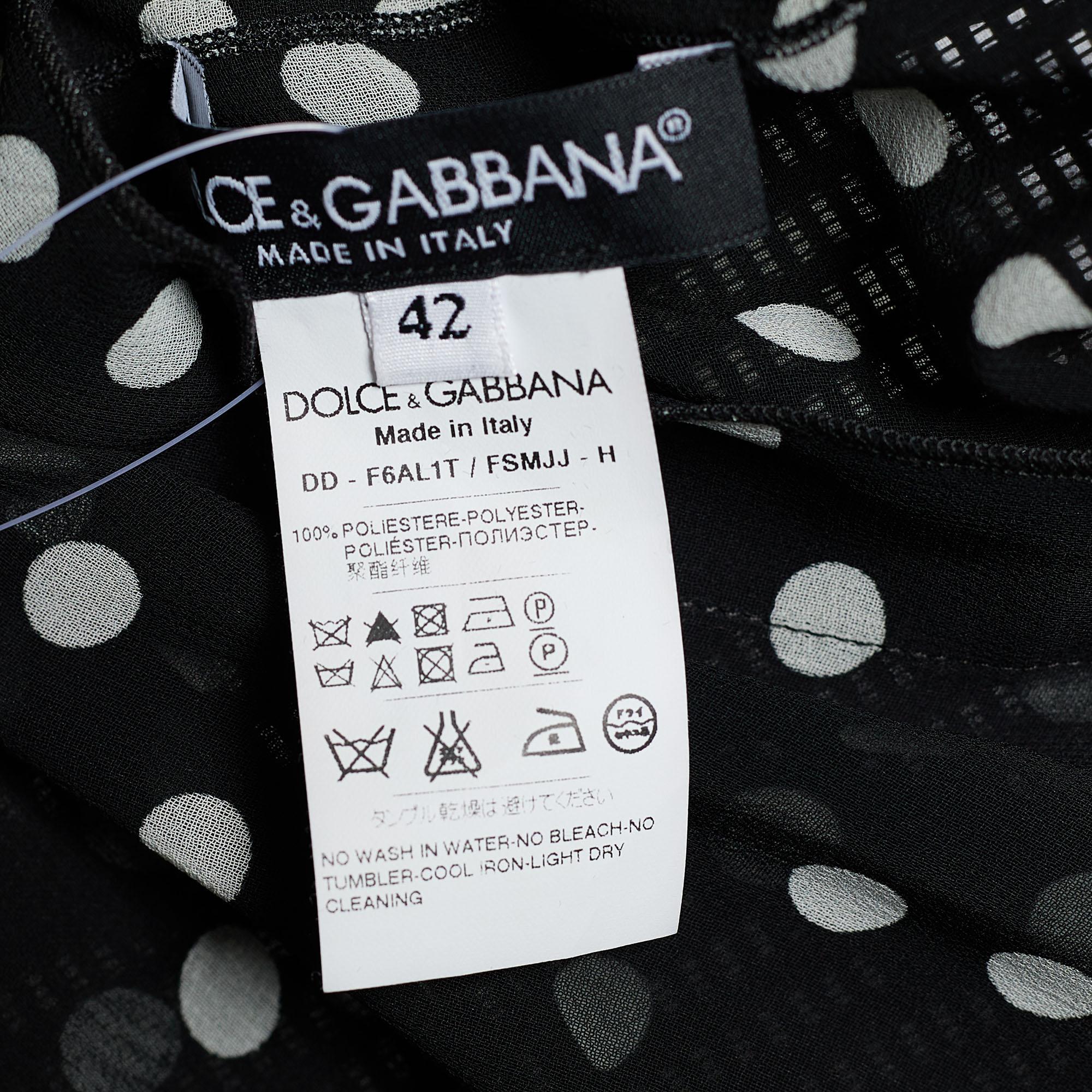 Dolce & Gabbana Black/White Polka Dot Print Georgette Oversized Top M In Good Condition For Sale In Dubai, Al Qouz 2