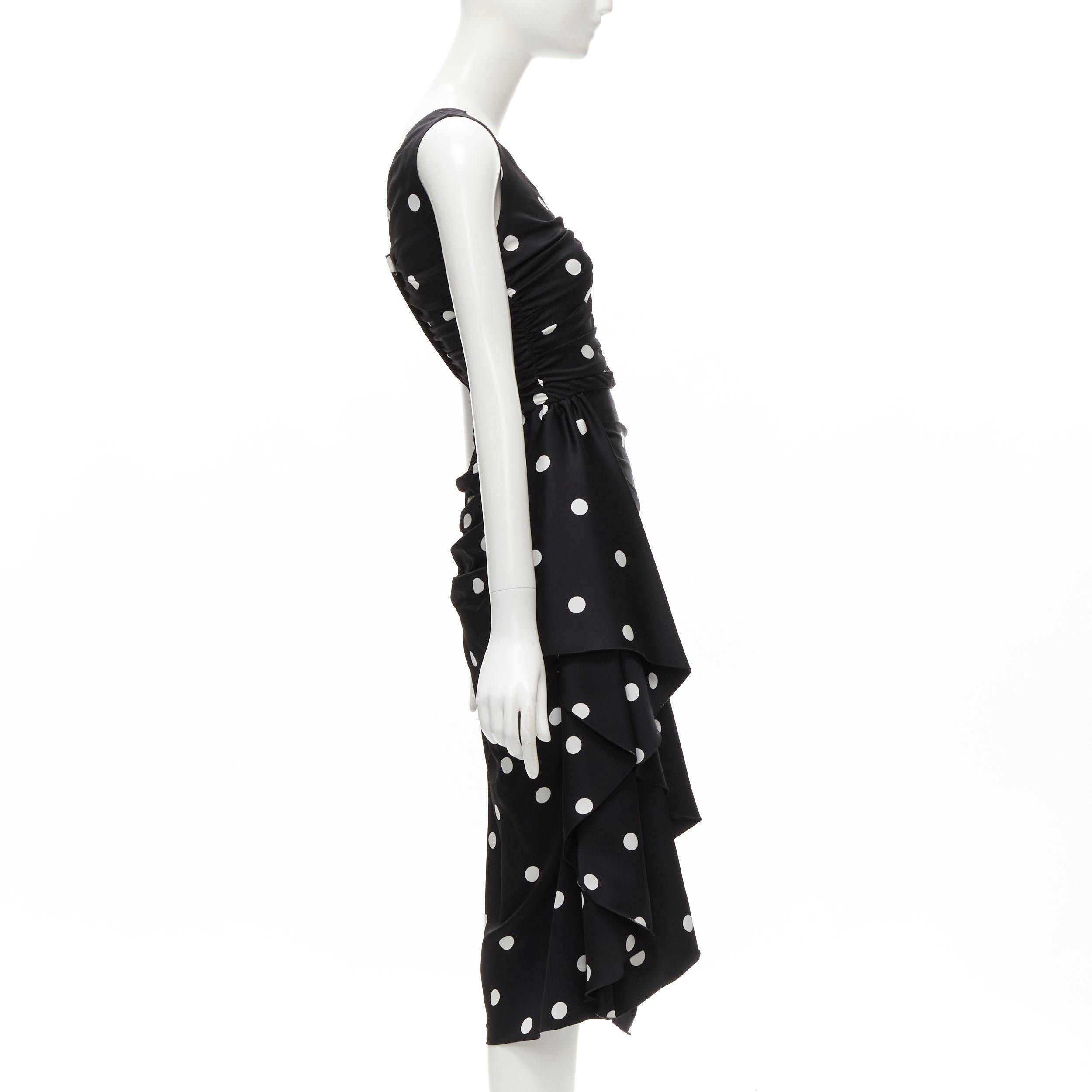 DOLCE GABBANA black white polka dot silk blend ruched cocktail dress IT38 XS In Excellent Condition For Sale In Hong Kong, NT