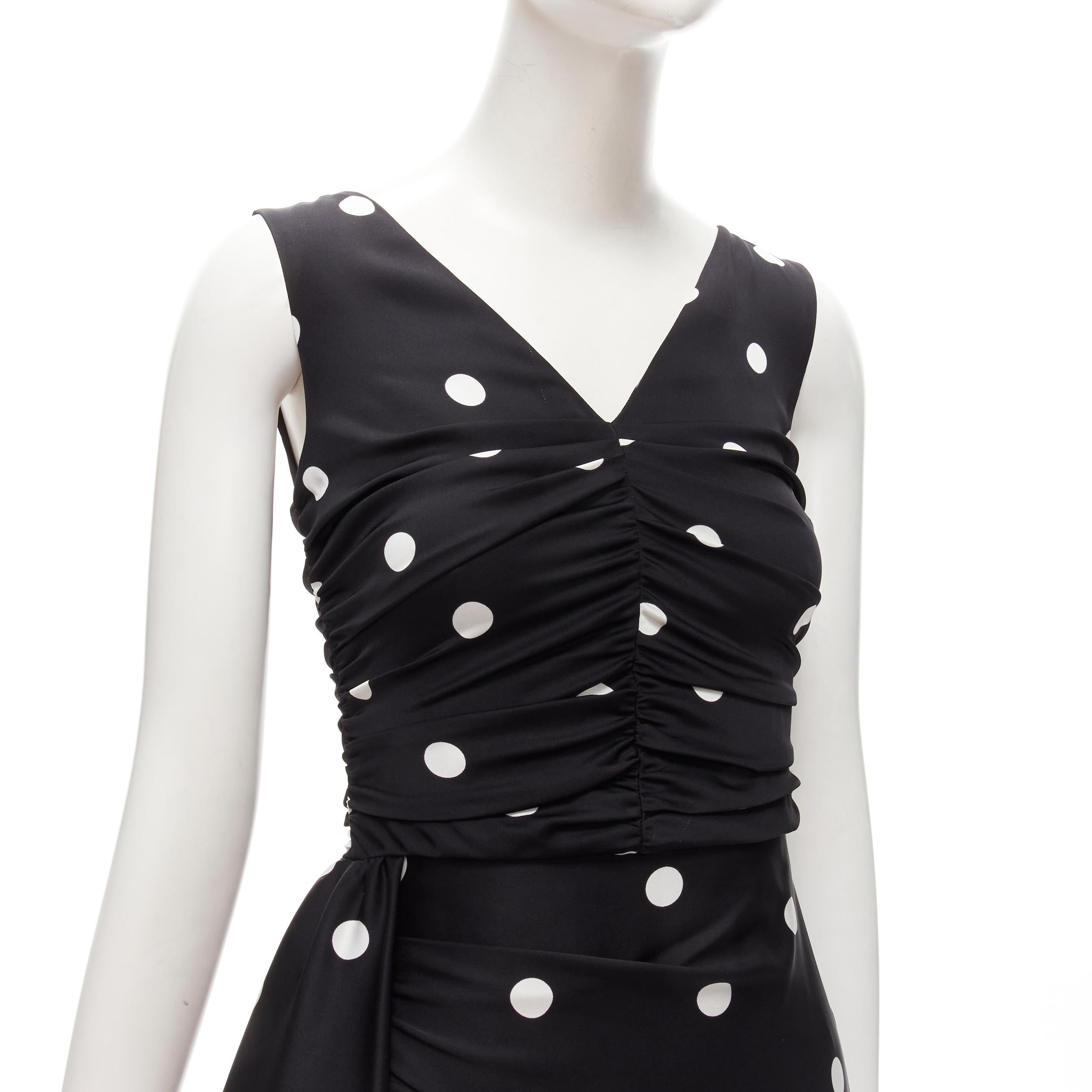 DOLCE GABBANA black white polka dot silk blend ruched cocktail dress IT38 XS For Sale 2