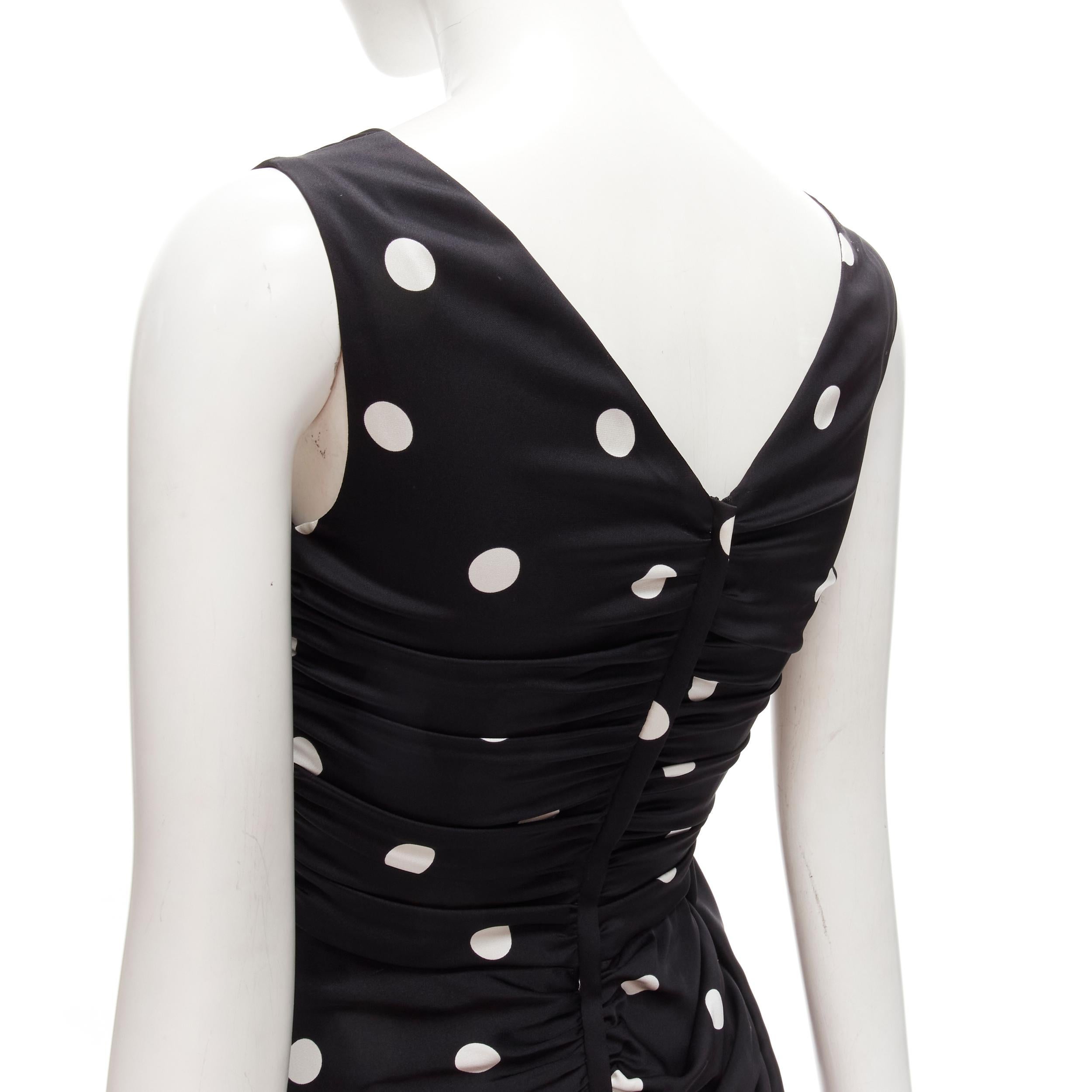 DOLCE GABBANA black white polka dot silk blend ruched cocktail dress IT38 XS For Sale 3