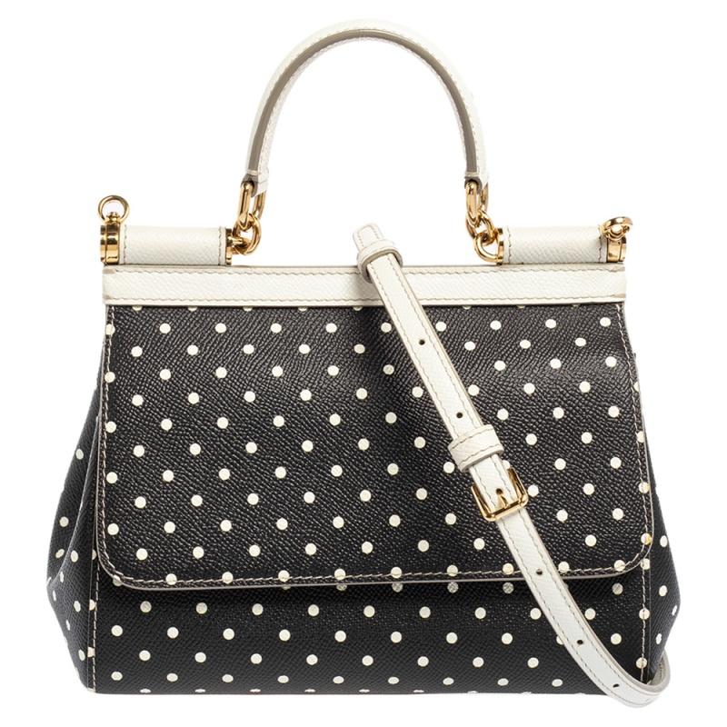 Dolce & Gabbana Black/White Polka Dots Leather Small Miss Sicily Top Handle Bag 7