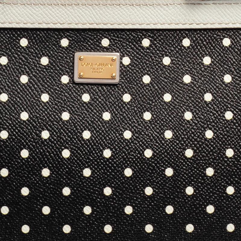 Dolce & Gabbana Black/White Polka Dots Leather Small Miss Sicily Top Handle Bag 3