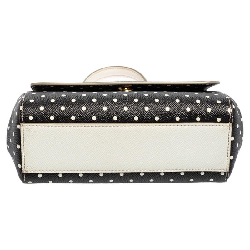 Dolce & Gabbana Black/White Polka Dots Leather Small Miss Sicily Top Handle Bag 4