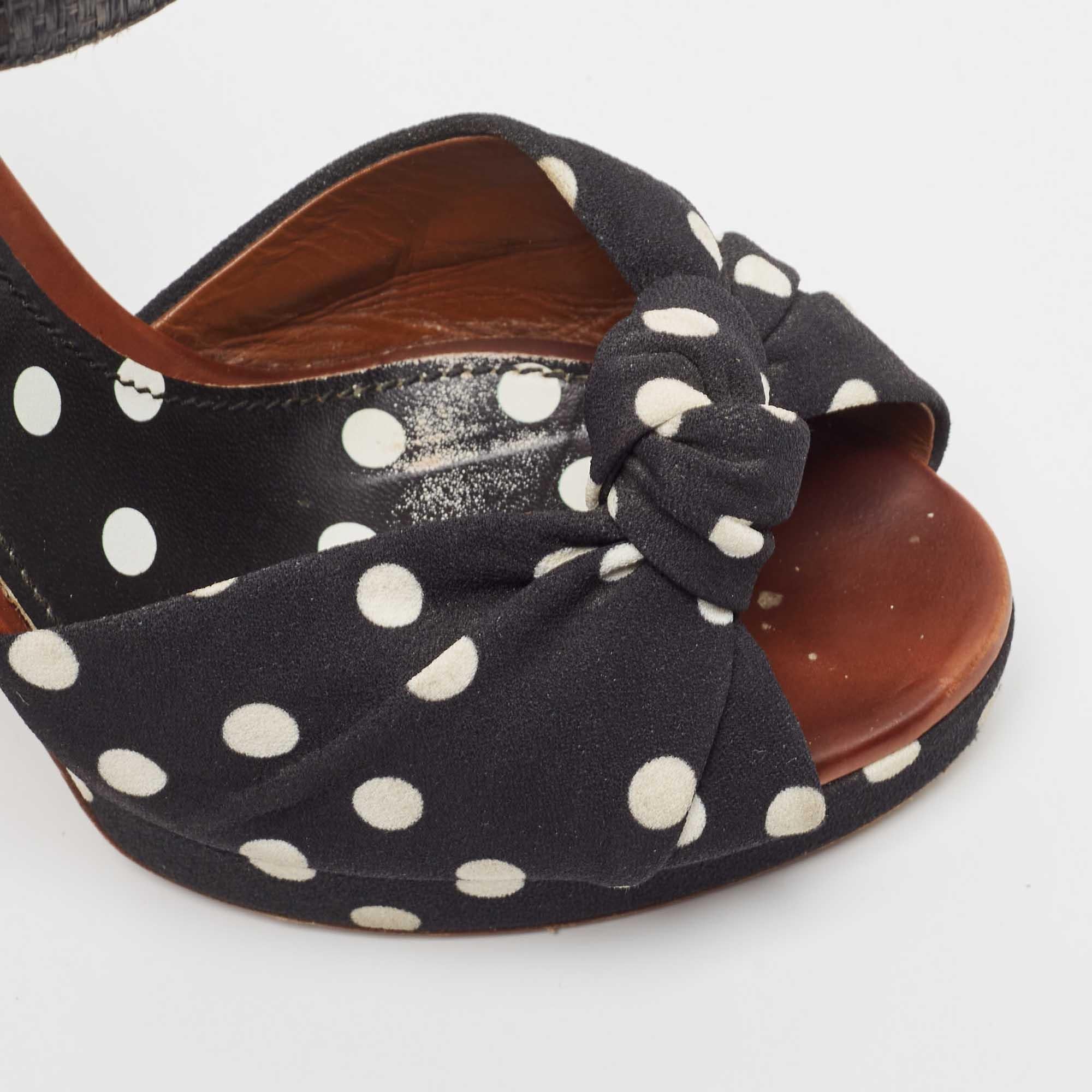 Dolce & Gabbana Black/White Raffia Platform Ankle Strap Sandals Size 37 For Sale 3