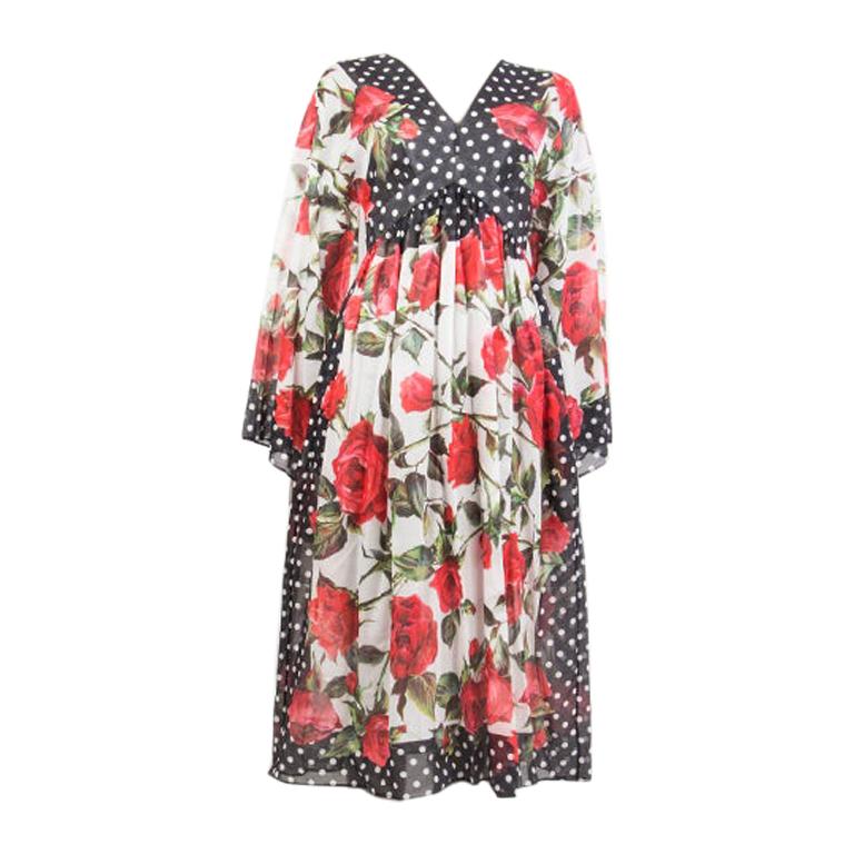 DOLCE & GABBANA black white red ROSE POLKA DOT EMPIRE Dress 38