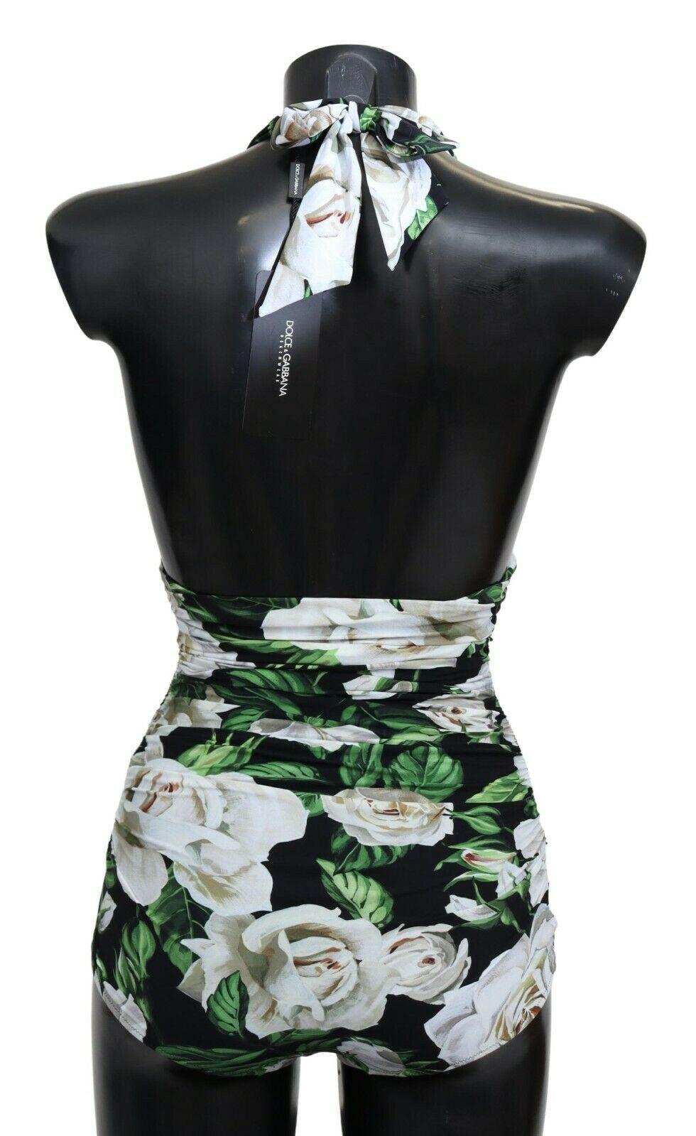 Gray Dolce & Gabbana Black White Roses Flowers One Piece Swimsuit Swimwear Bikini For Sale