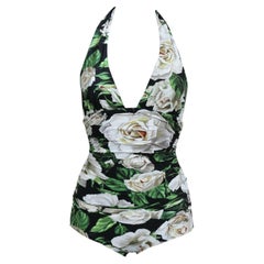 Dolce & Gabbana Black White Roses Flowers One Piece Swimsuit Swimwear Bikini