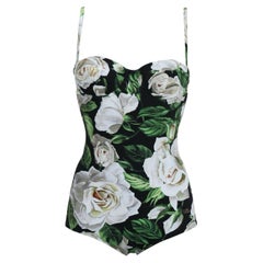 Dolce & Gabbana Black White Roses Flowers One Piece Swimsuit Swimwear Bikini