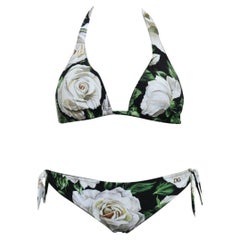 Dolce & Gabbana Black White Roses Two Piece Swimsuit Bikini Swimwear Flowers