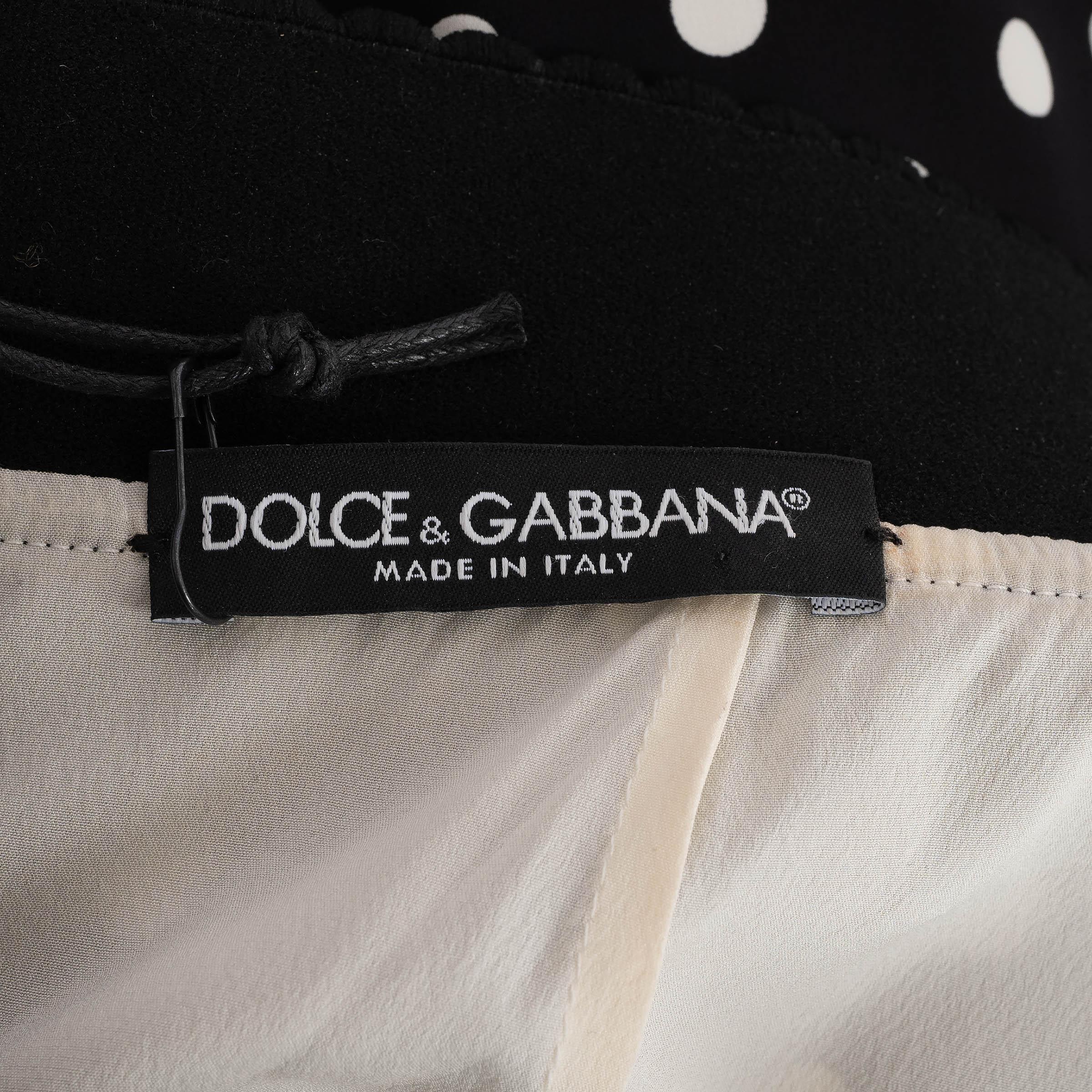 DOLCE & GABBANA black & white silk 2010 POLKA DOT PENCIL Skirt 44 L For Sale 1