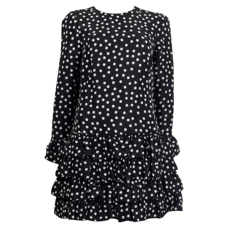 DOLCE & GABBANA schwarz-weißes Seidenkleid POLKA DOT RUFFLED HEM, 42 M