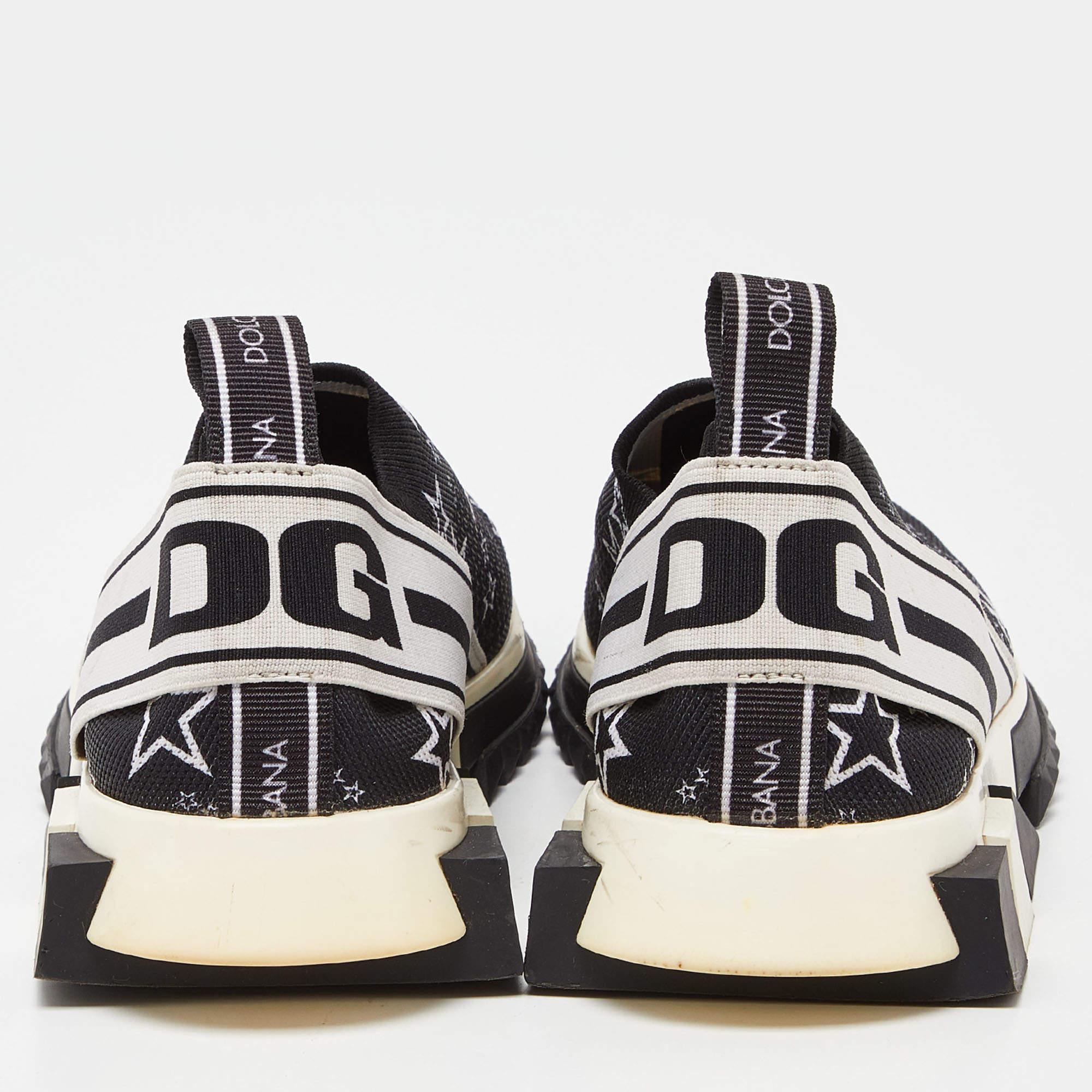 Dolce & Gabbana Black/White Stars Knit Fabric Sorrento Slip-On Sneakers Size 36 For Sale 1