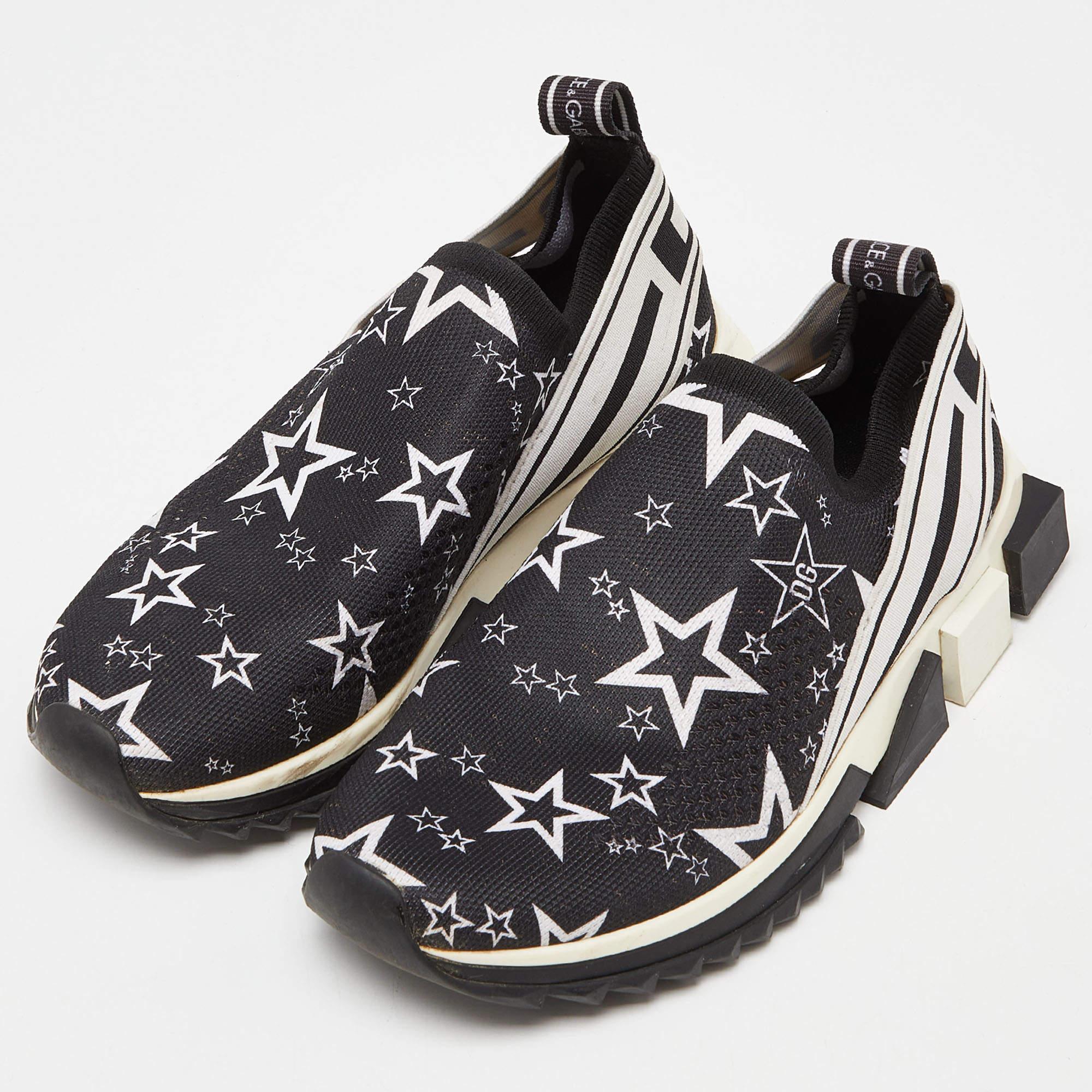 Dolce & Gabbana Black/White Stars Knit Fabric Sorrento Slip-On Sneakers Size 36 3
