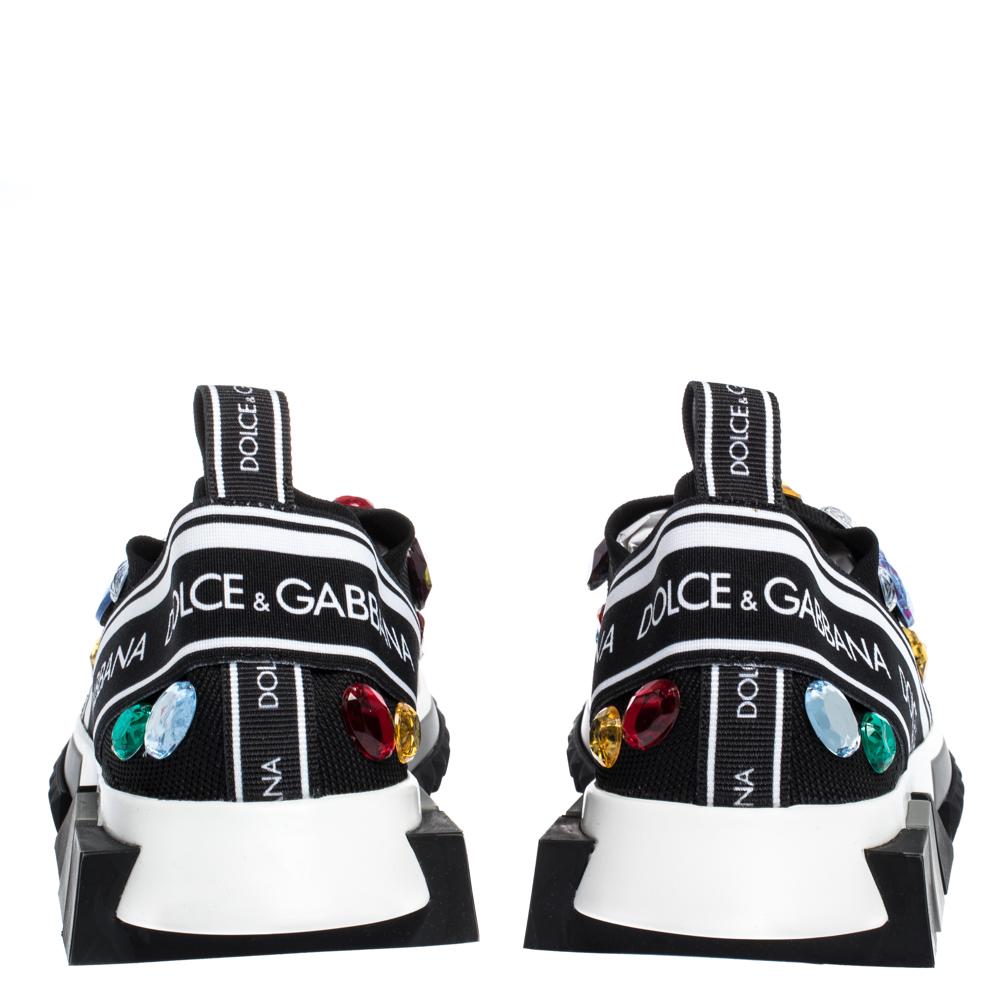 Dolce & Gabbana Black/White Stretch Jersey Crystal Slip On Sneakers Size 38 In New Condition In Dubai, Al Qouz 2