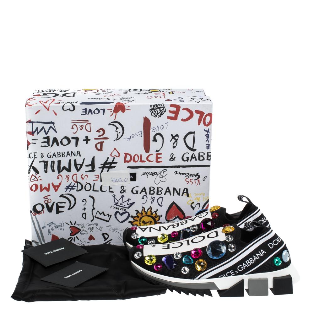 Women's Dolce & Gabbana Black/White Stretch Jersey Crystal Slip On Sneakers Size 38