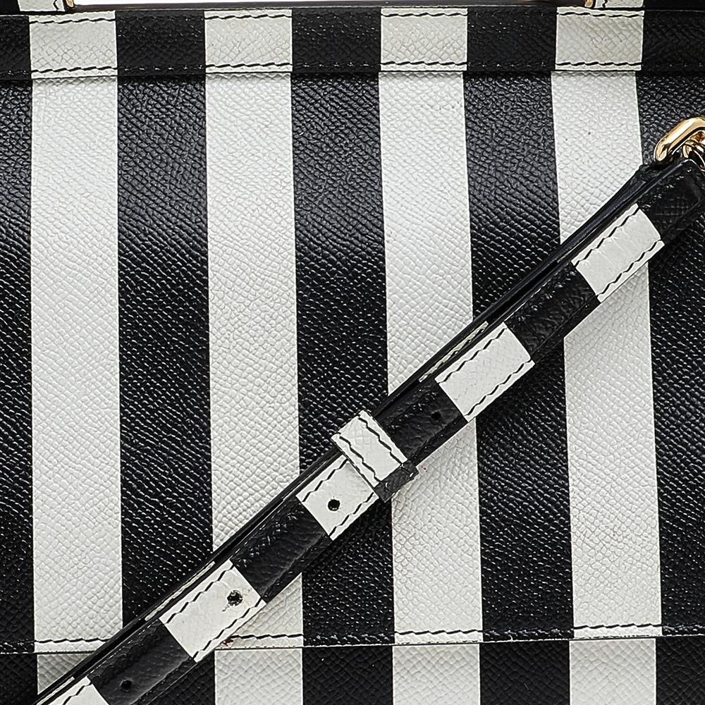Dolce & Gabbana Black/White Striped Leather Medium Miss Sicily Top Handle Bag 3
