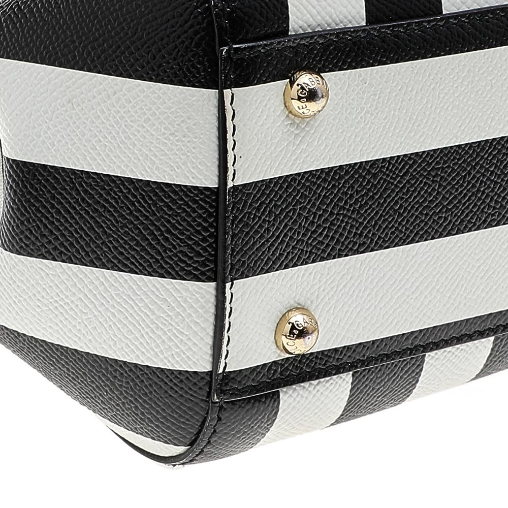 Dolce & Gabbana Black/White Striped Leather Medium Miss Sicily Top Handle Bag 1