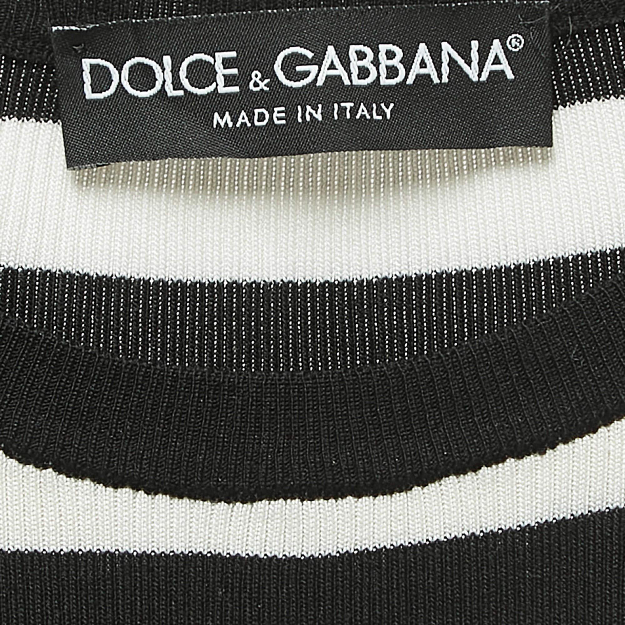 Dolce & Gabbana Black/White Striped Silk Knit Tank Top S In Good Condition In Dubai, Al Qouz 2