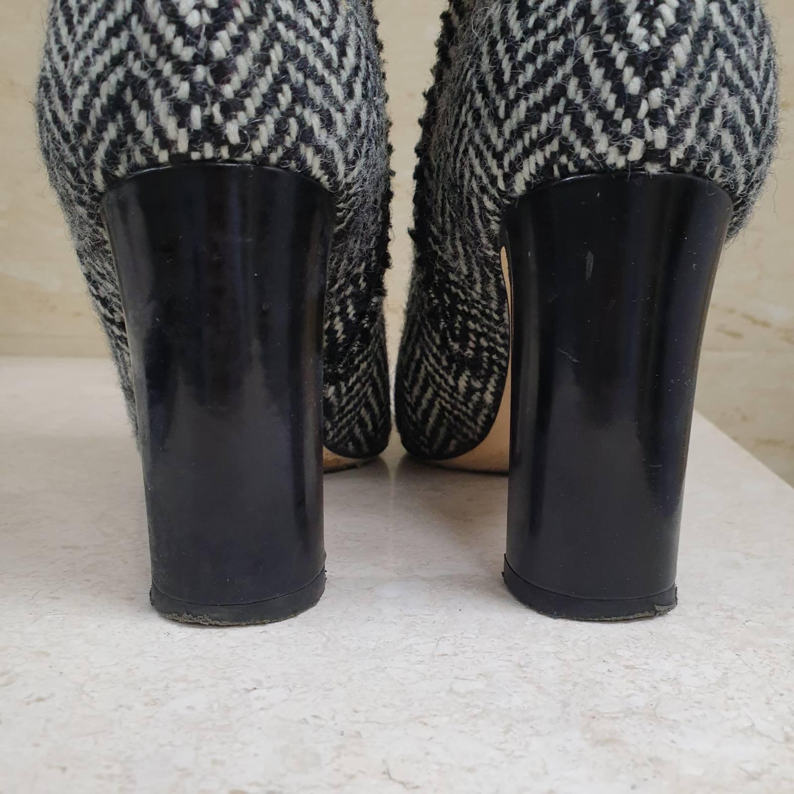 Dolce & Gabbana Black White Tweed Ankle Boots Booties For Sale 2