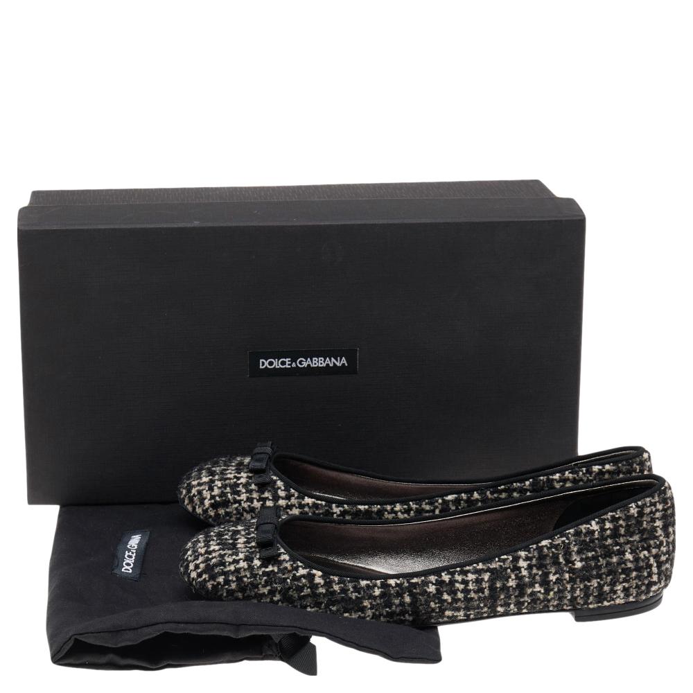 Dolce & Gabbana Black/White Tweed Fabric Bow Ballet Flats Size 37 4