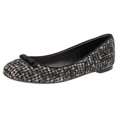 Dolce & Gabbana Black/White Tweed Fabric Bow Ballet Flats Size 37