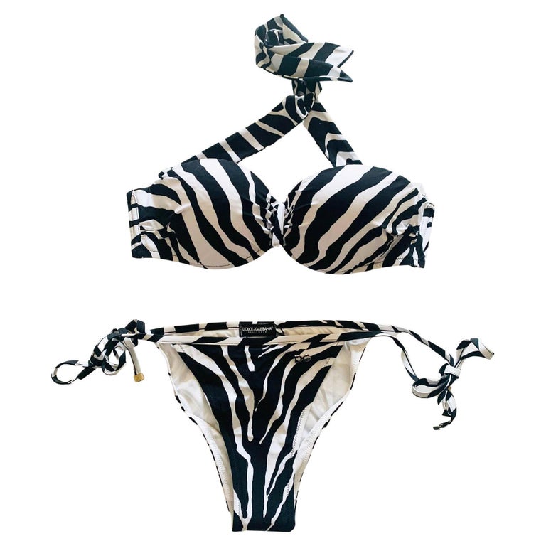 Dolce & Gabbana Black White Zebra Bikini Top Bottom Swimwear