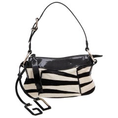 Dolce 
Gabbana Black/White Zebra Print Calfhair and Patent Leather Baguette