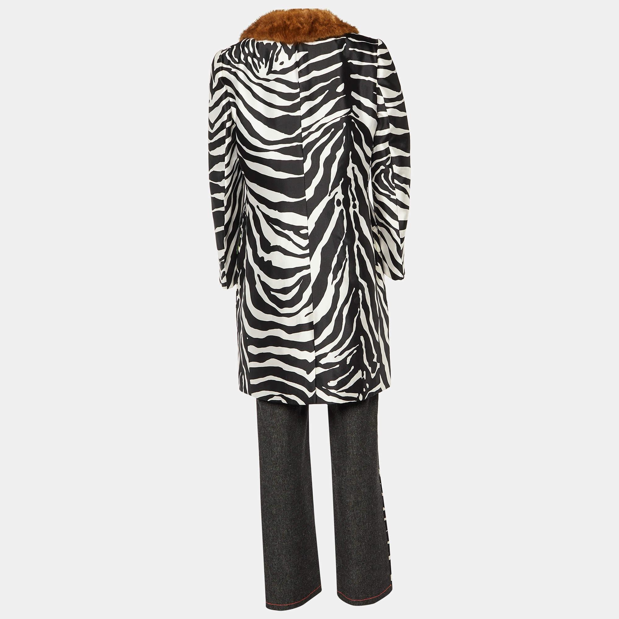 Dolce & Gabbana Black & White Zebra Printed Silk Satin Coat & Pants L/S 3