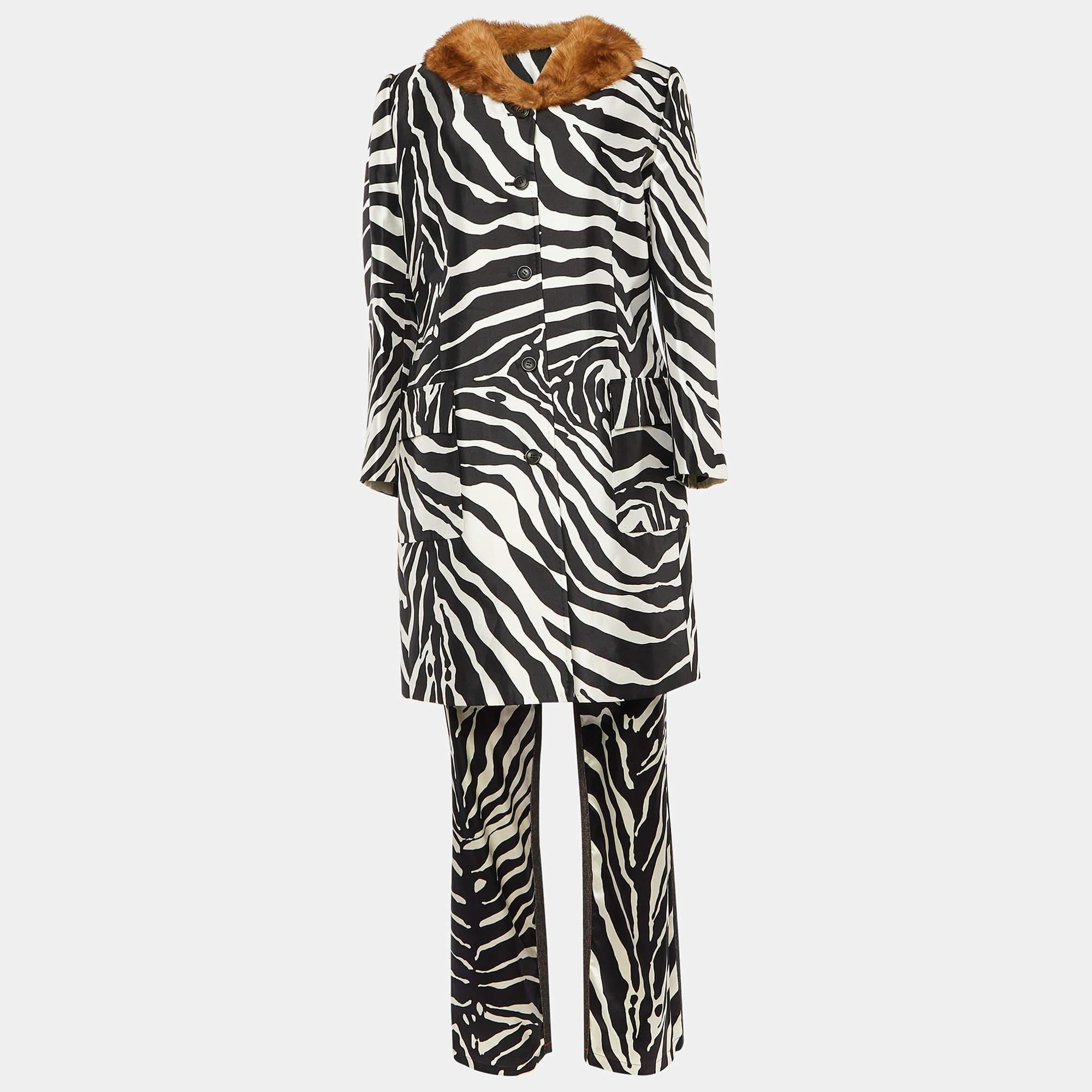 Dolce & Gabbana Black & White Zebra Printed Silk Satin Coat & Pants L/S 4