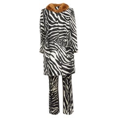 Dolce & Gabbana Black & White Zebra Printed Silk Satin Coat & Pants L/S