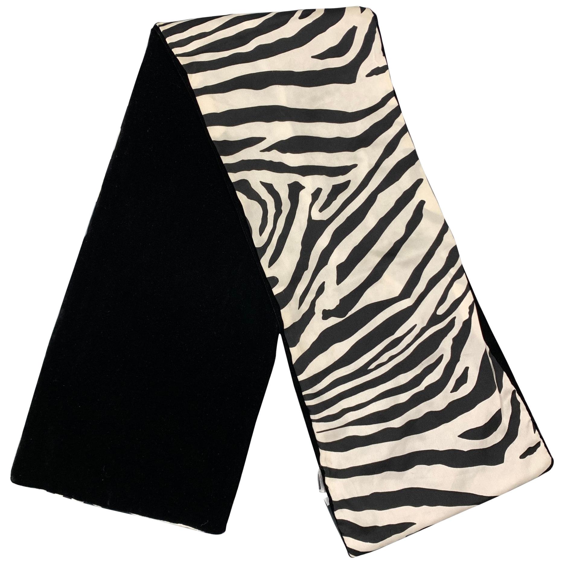 DOLCE & GABBANA Black & White Zebra Rayon Velvet Reversible Scarf