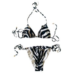 Dolce & Gabbana Schwarz-Weiß Zebra Strings Bikini-Badeanzug/Badeanzug/Badeanzug 