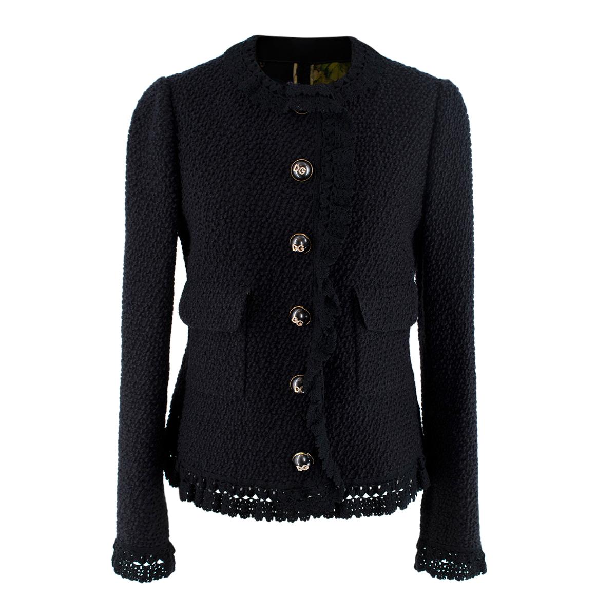Dolce & Gabbana Black Wool-blend Boucle Jacket For Sale