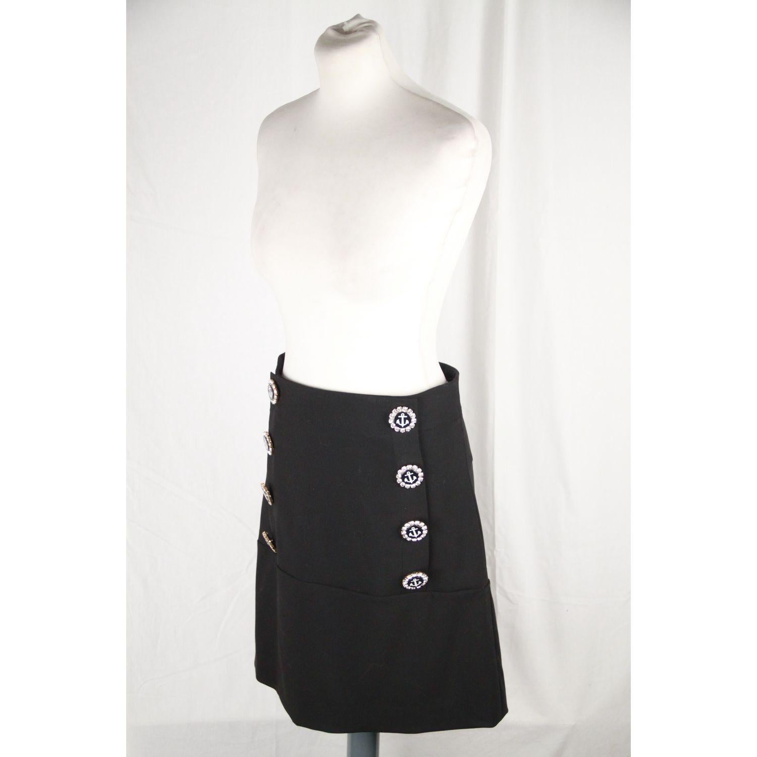 Dolce & Gabbana Black Wool Blend Buttoned Mini Skirt Size 40 3