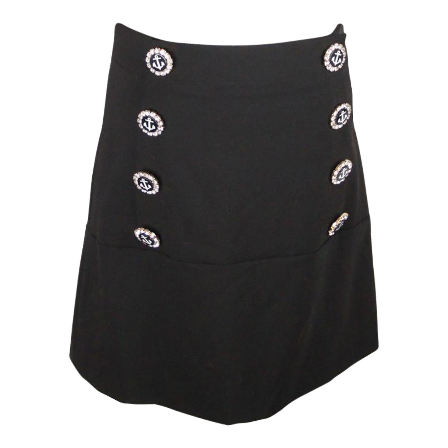 Dolce & Gabbana Black Wool Blend Buttoned Mini Skirt Size 40