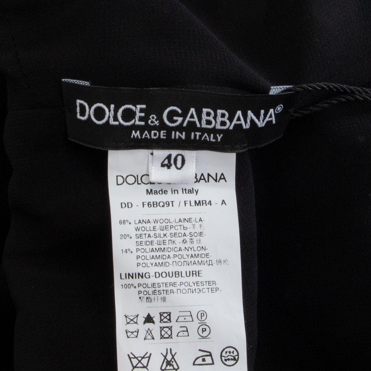 DOLCE & GABBANA - Robe noire en laine bouclée fleurie SCARF 40 S Pour femmes en vente