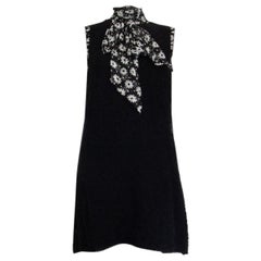 DOLCE & GABBANA lana negra Boucle FLORAL PAÑUELO Vestido 40 S