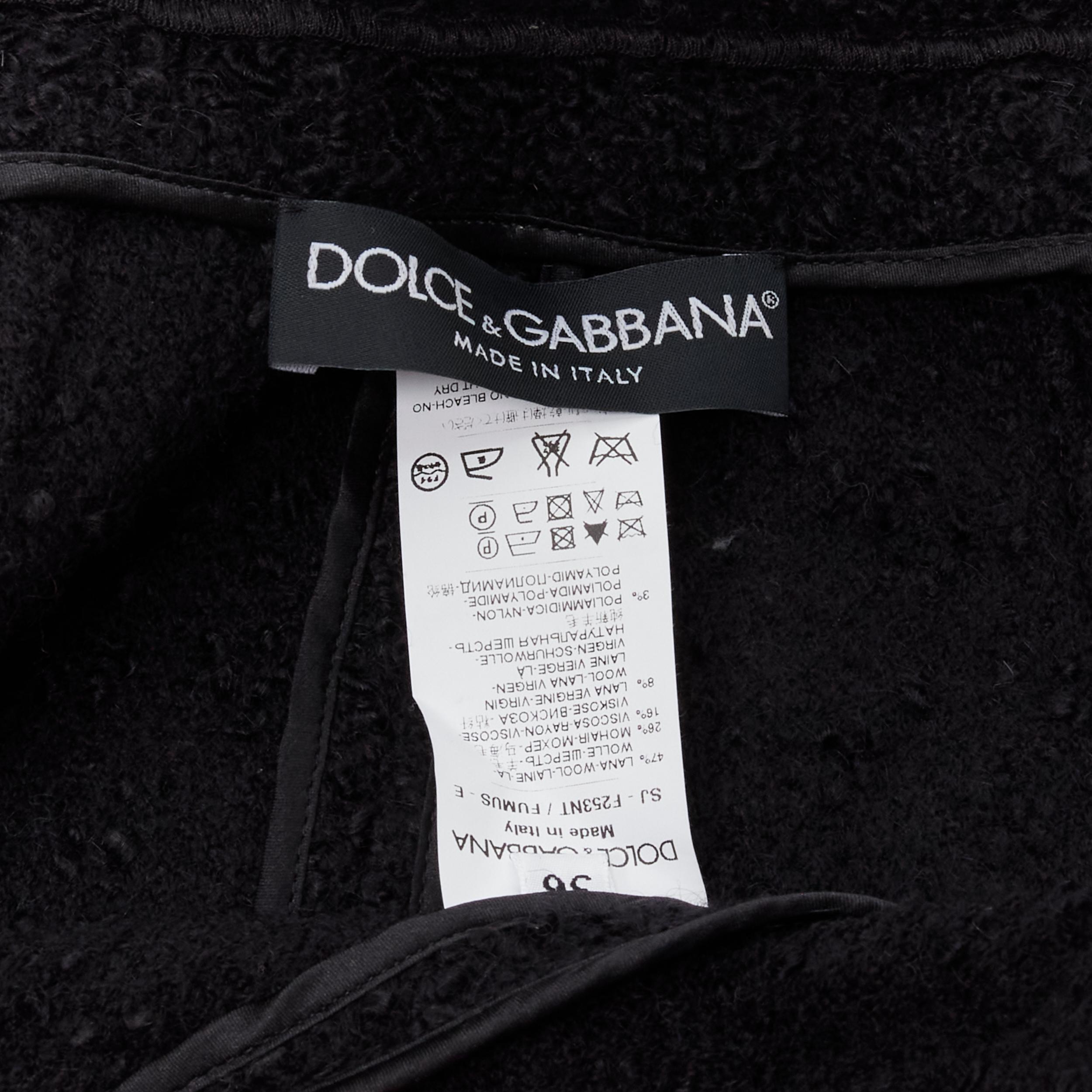 DOLCE GABBANA black wool boucle tweed puff sleeve short jacket IT36 XS 6