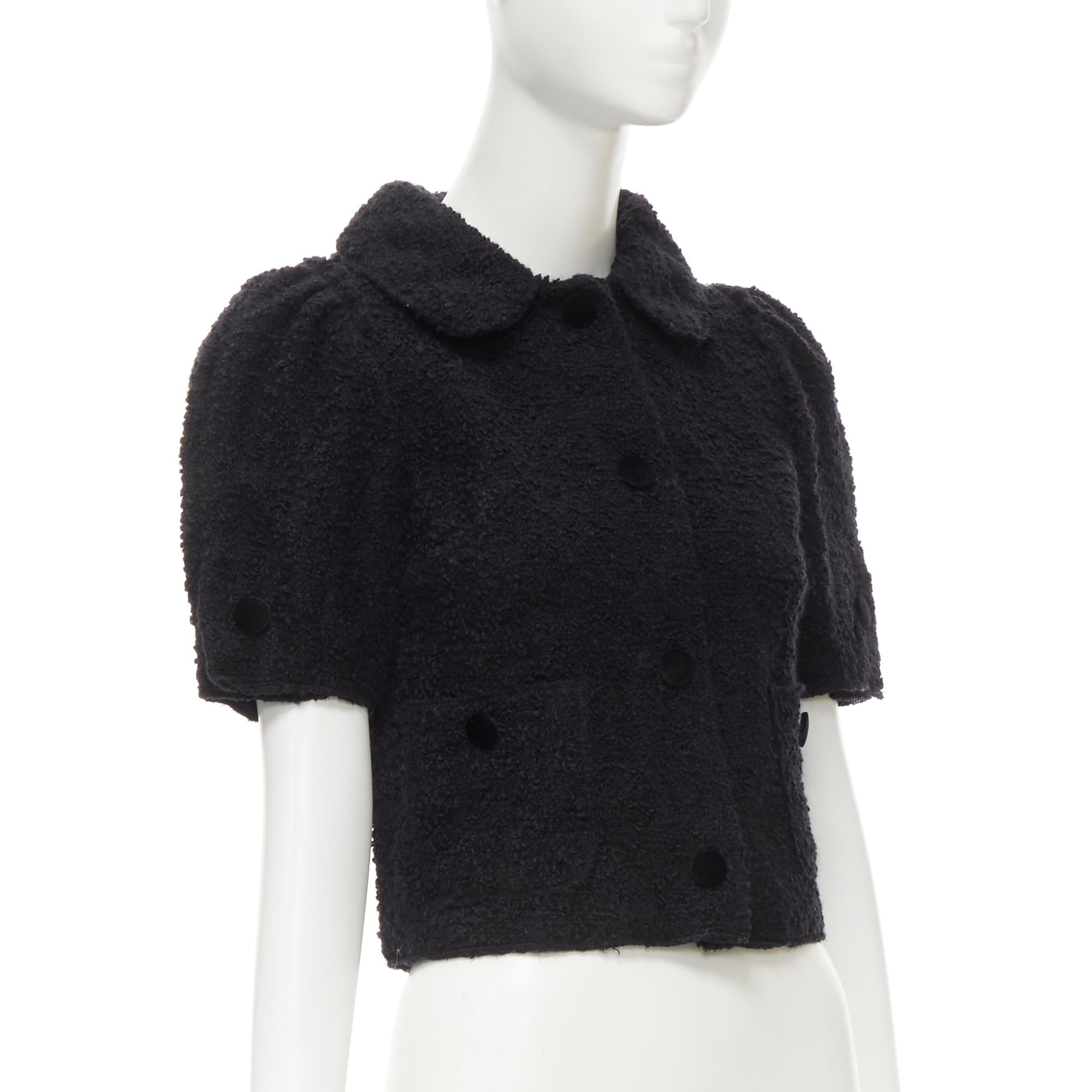 Black DOLCE GABBANA black wool boucle tweed puff sleeve short jacket IT36 XS
