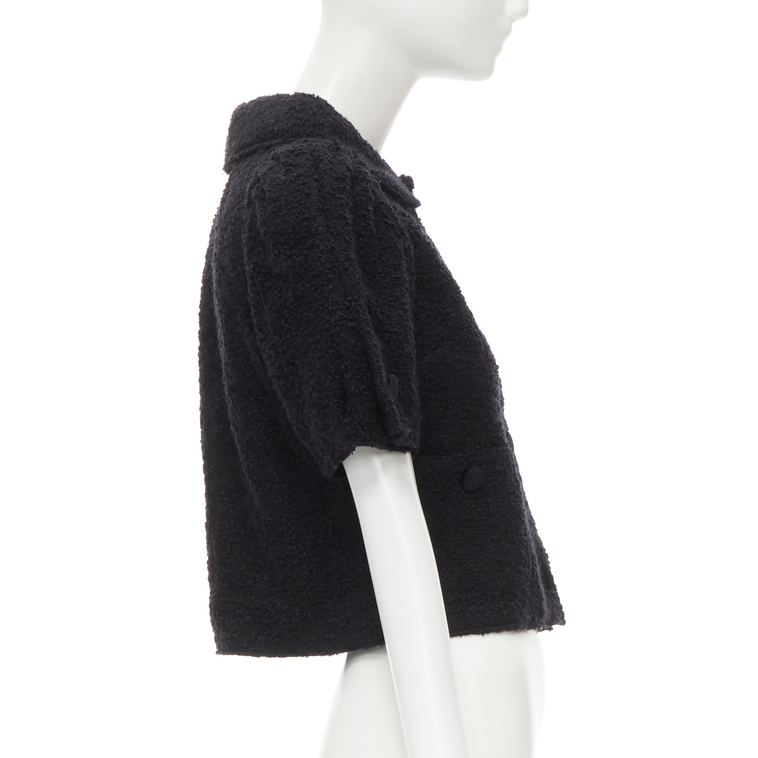 DOLCE GABBANA black wool boucle tweed puff sleeve short jacket IT36 XS In Excellent Condition In Hong Kong, NT