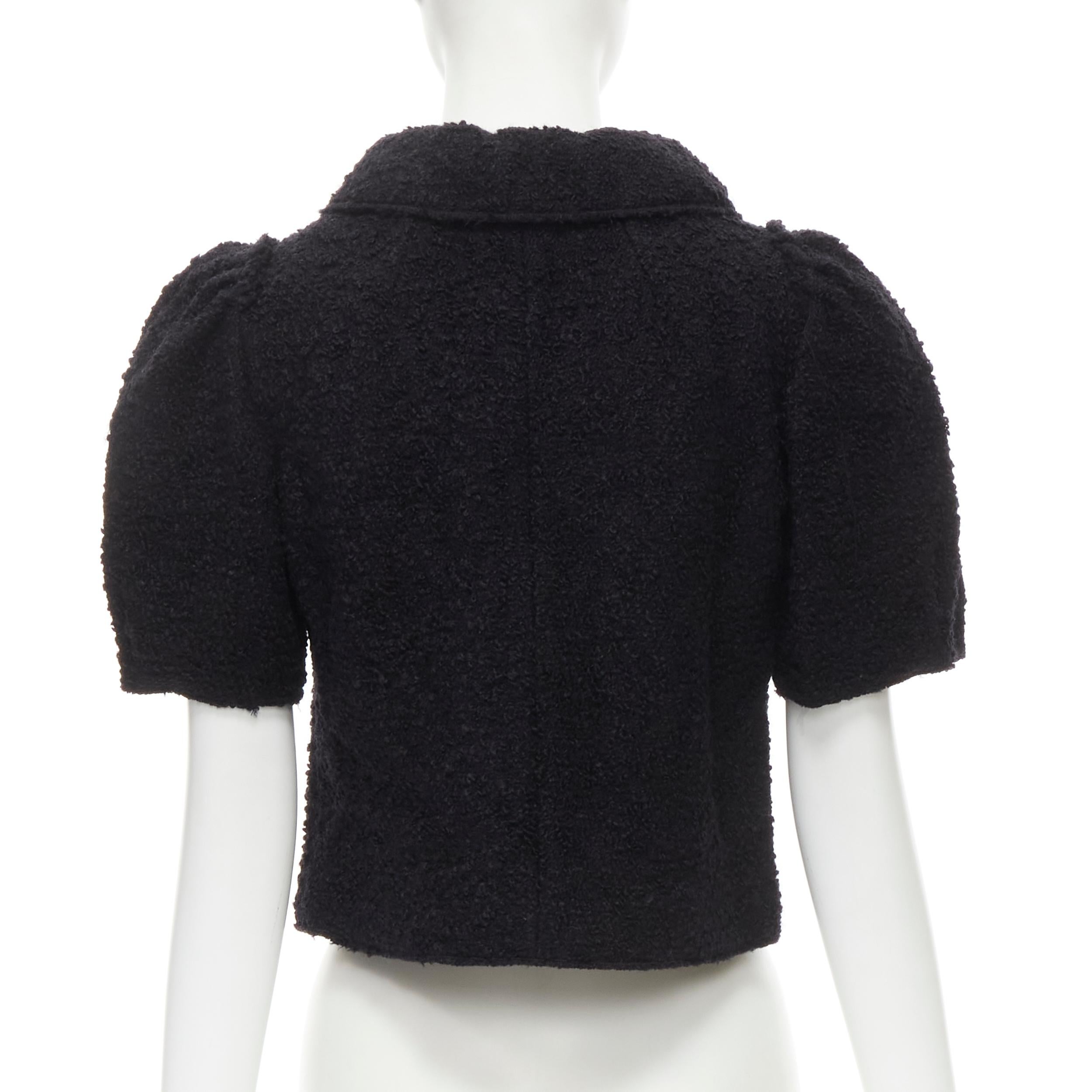 Women's DOLCE GABBANA black wool boucle tweed puff sleeve short jacket IT36 XS
