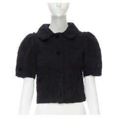DOLCE GABBANA black wool boucle tweed puff sleeve short jacket IT36 XS