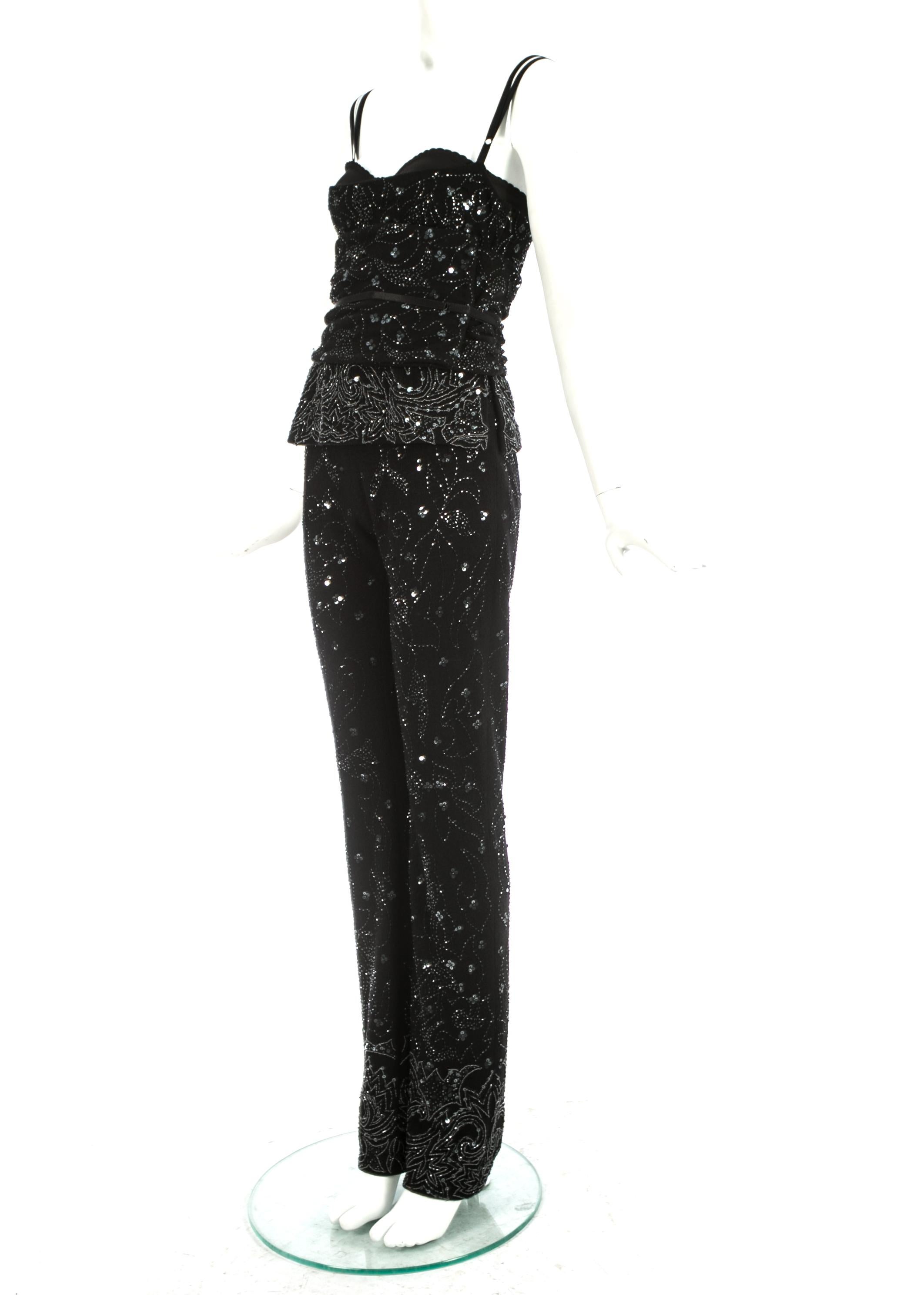 Black Dolce & Gabbana black wool embroidered 3-piece evening ensemble, ss 1999 For Sale