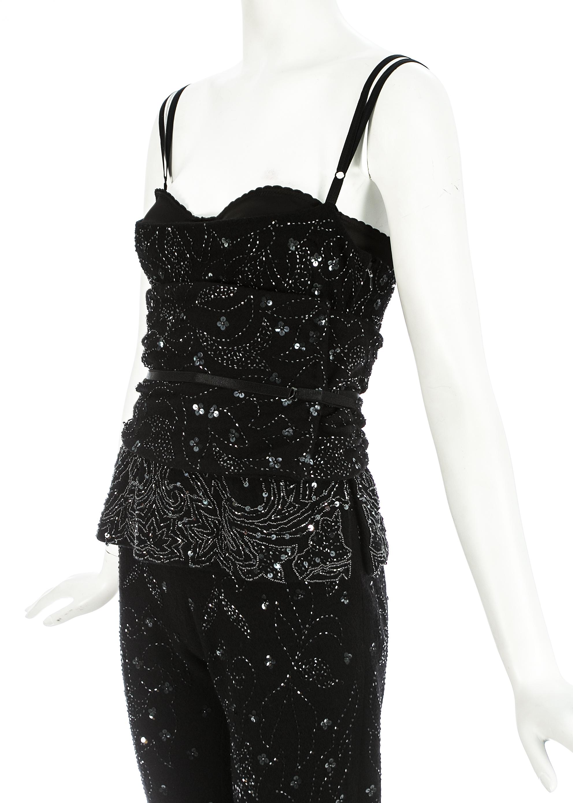 Dolce & Gabbana black wool embroidered 3-piece evening ensemble, ss 1999 In Excellent Condition For Sale In London, GB