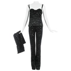 Ensemble du soir 3 pièces en laine noire brodée Dolce & Gabbana, ss 1999