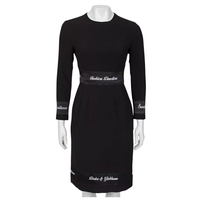 Dolce and Gabbana Black Wool Embroidered Midi Dress Sz36/XXS For Sale at  1stDibs