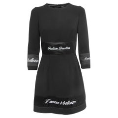 Dolce & Gabbana Black Wool Fashion Devotion Embroidered Midi Dress 